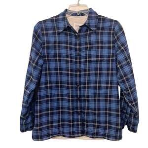 LL Bean Plaid Shacket Women XS Blue Fleece Lined Jacket Gorpcore Granola Cabin